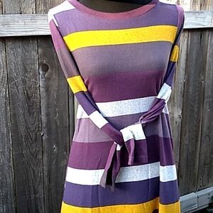 Korsis grunge stripe asymmetrical hem button side sweater dress